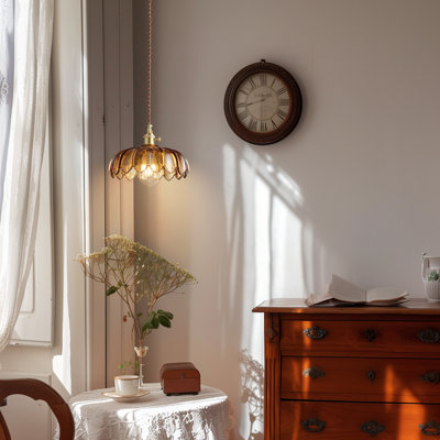 1-Light Amber Glass Plug in Pendant Light