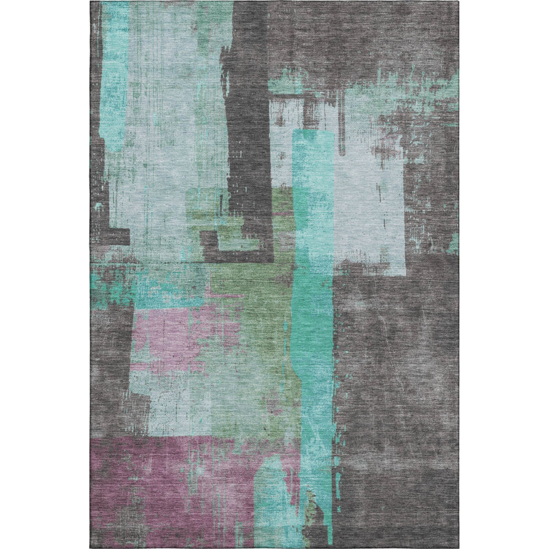 Premium Machine Washable Larrison AMF1779 Blocks Rug, Rectangle 10' x 14'
