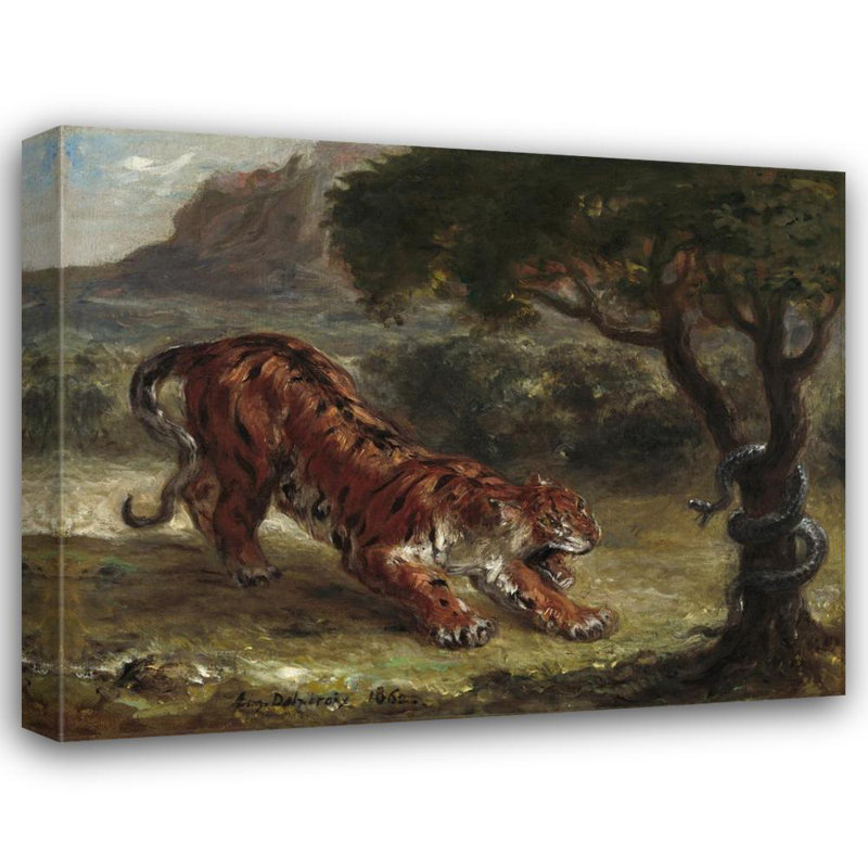 "Tigre et serpent" par Eugène Delacroix - Toile tendue avec châssis, H 28 po x l 40 po
