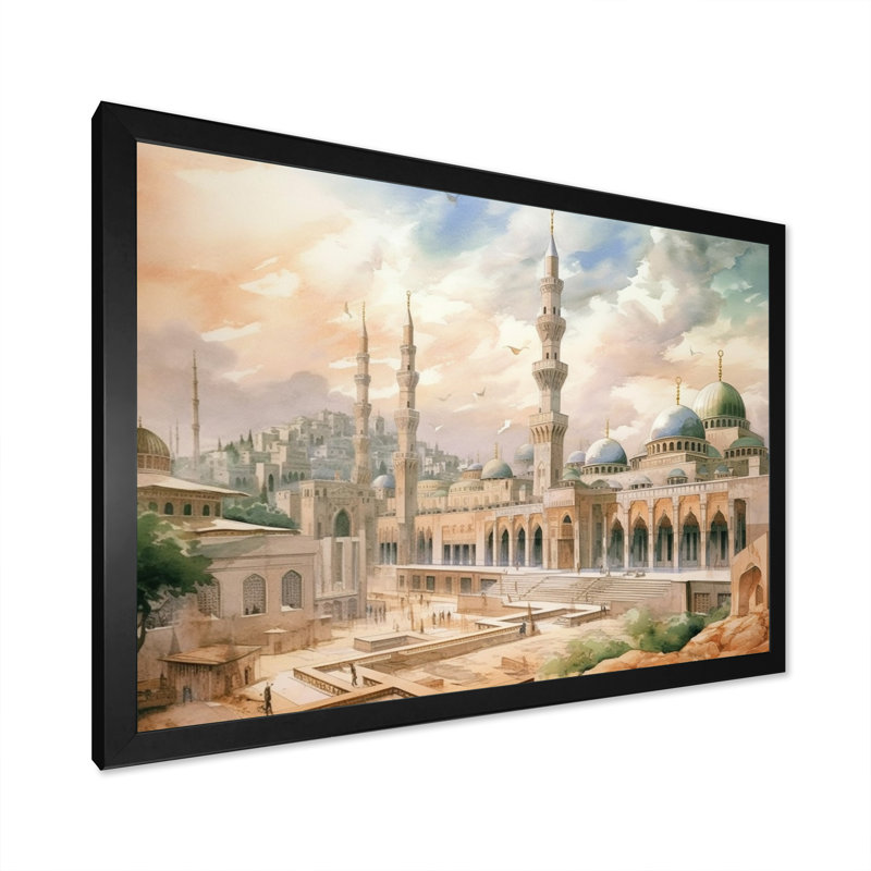 Mosquée religieuse The Mystets II - art mural, H 16 po x l 32 po x P 1 po, Cadre simple noir