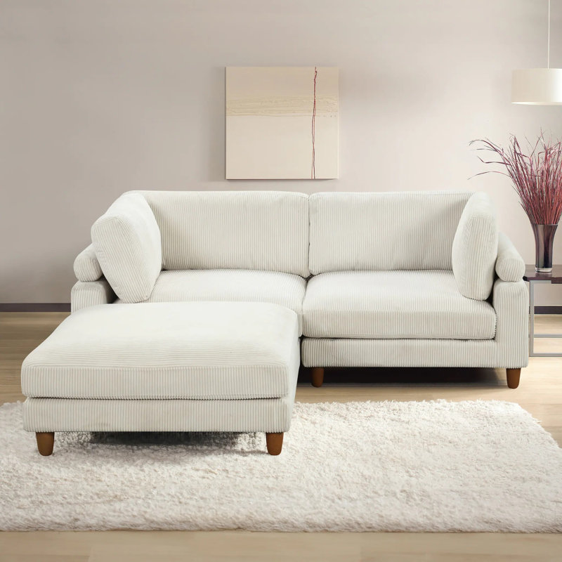 89.4" W Contemporary Sectional, Beige