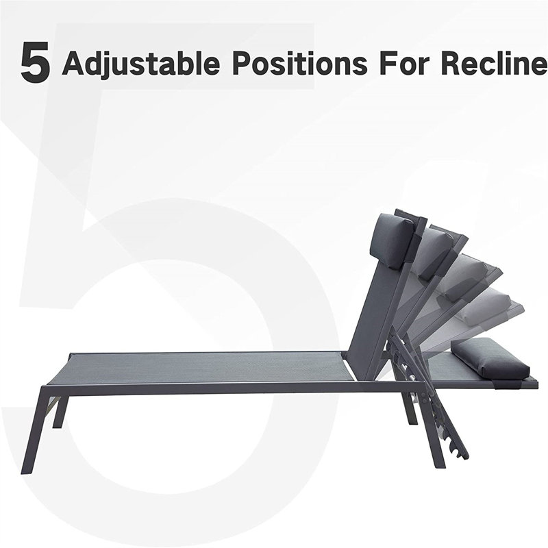 Outdoor Adjustable Backrest Leisure Recliner (Set of 2 Chairs with Table), Grey