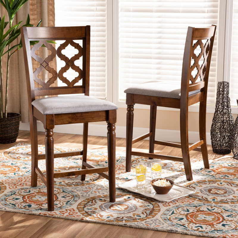 Upholstered Counter Stool with Solid Wood Frame, Walnut Brown