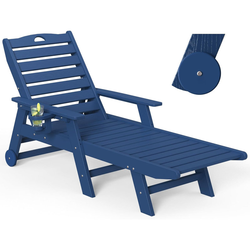 Chaise longue d'extérieur inclinable en PEHD , Marine