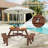 Round Tabletop Wood Picnic Table with Built-in Benches-746001689-746001684