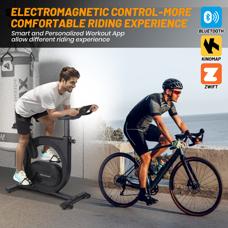 Vélo d'exercice d'intérieur à résistance magnétique avec siège réglable Moniteur à DEL Support de l'application Smart Fitness et capacité de poids de 300 lb pour l'entraînement à domicile