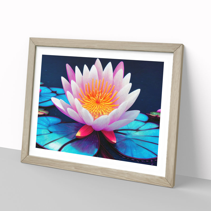 Beauteous Water Lily Flower - Single Picture Frame Print, 46cm H x 64cm W x 2cm D, Grey Framed