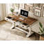 Bureau à domicile de 60 pouces de style rétro avec 2 tables de bout avec tablettes ouvertes-539833570