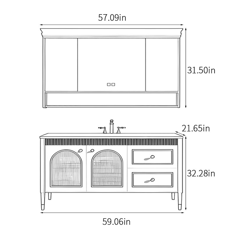 Armoire de salle de bain American Light, H 32,28 po x l 59,06 po x P 21,65 po, Blanc cassé / blanc