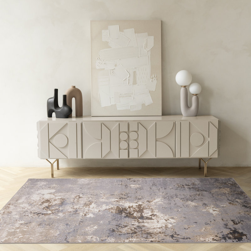 Tapis gris à poils courts Margie, Rectangle 5 pi 3 po x 7 pi 7 po