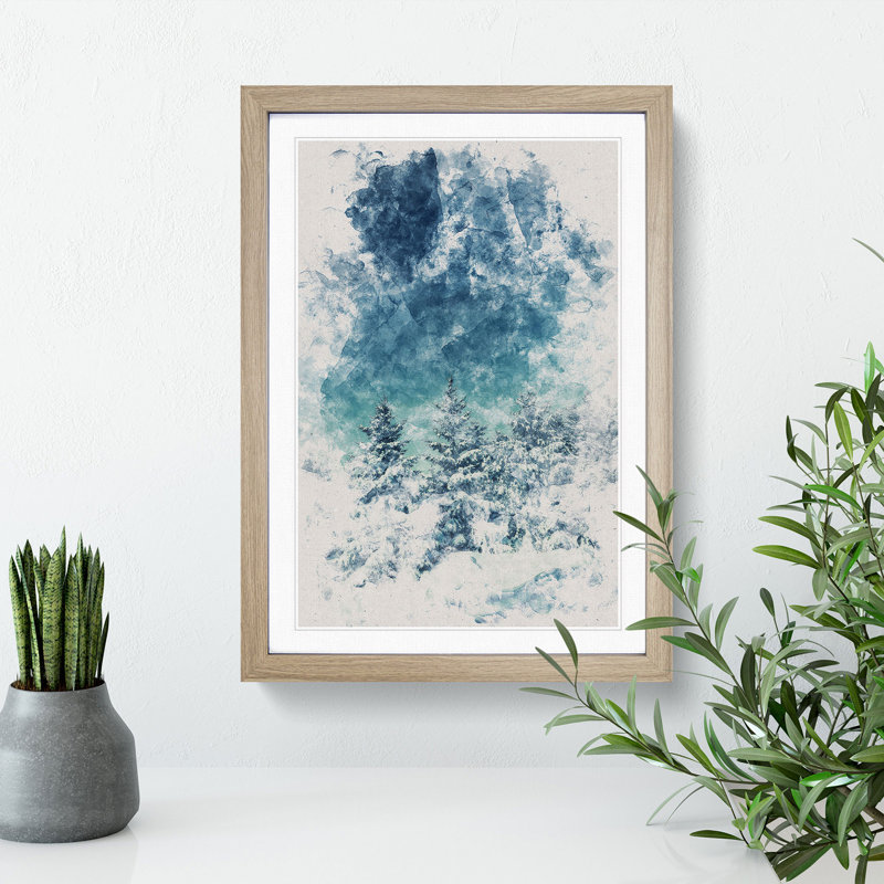 Winter Forest Vol.9 Watercolour - Picture Frame Graphic Art, 90cm H x 65cm W x 2cm D, Oak