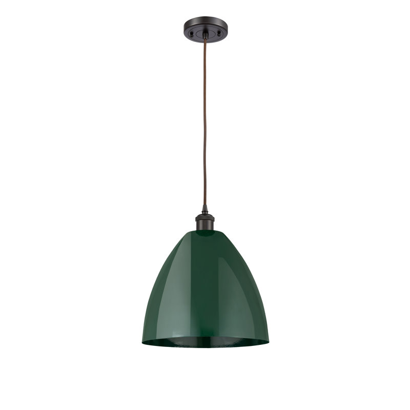 Luminaire suspendu conique 1 lumière, H 14,75 po x l 12 po x P 12 po, Vert, Bronze huilé