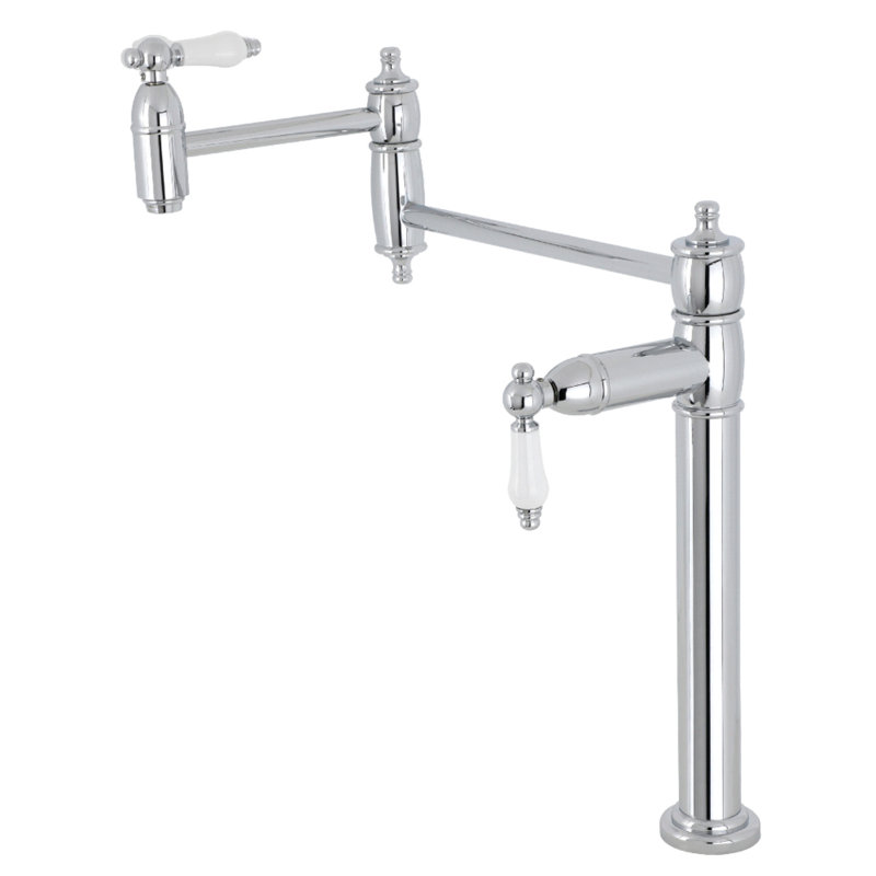 Kingston Brass Two-Handle 1-Hole Deck Mount Pot Filler Faucet, Polished Chrome/White
