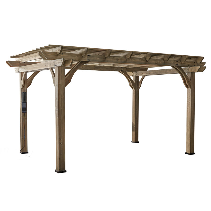 Backyard Discovery Somerville 14' x 10' Cedar Wood Outdoor Patio Pergola Kit with Trellis Roof and PowerPort