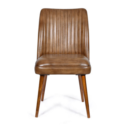 51cm H Genuine Leather Upholstered Dining Chair in Brown
