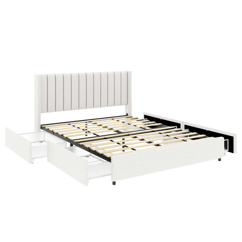Lit plateforme tapissier grand avec rangement Anda