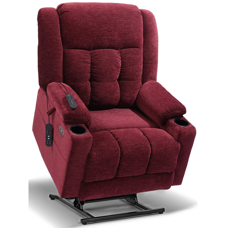 Wide Lay Flat Power Lift Recliner Chair for Elderly, Oversized Electric Recliner Lift Chair for Adults with Heat and Massage, Cup Holders, 400lbs Heavy Duty, Burgundy