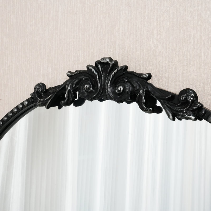 24" Round Black Ornate  Wall Mirror - Gothic Vintage Style Decorative Mirror For Entryway Bedroom Living Room