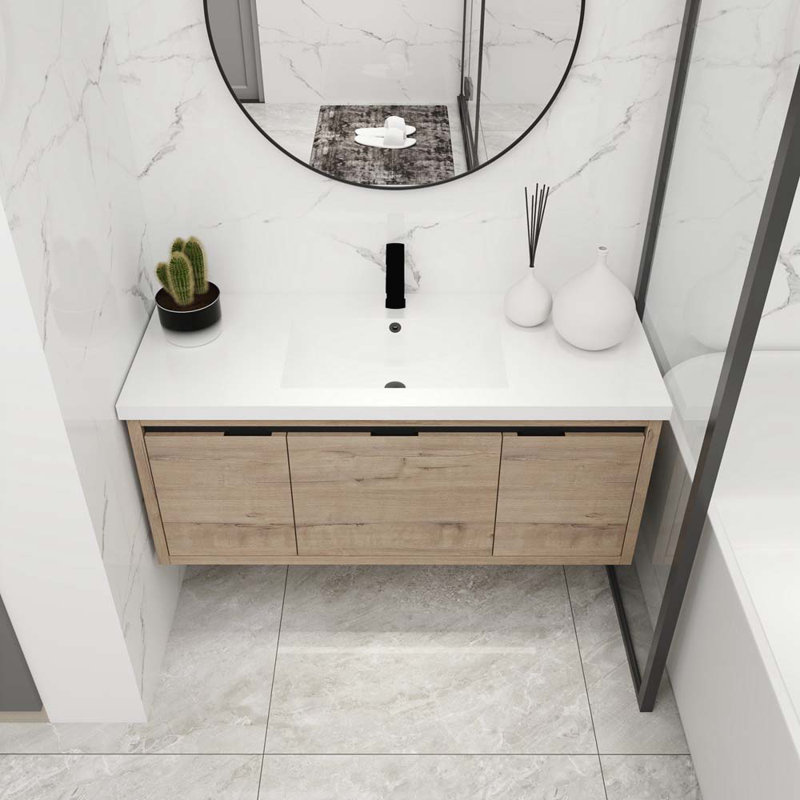 Meuble-lavabo mural 48 po avec lavabo, Imitation chêne