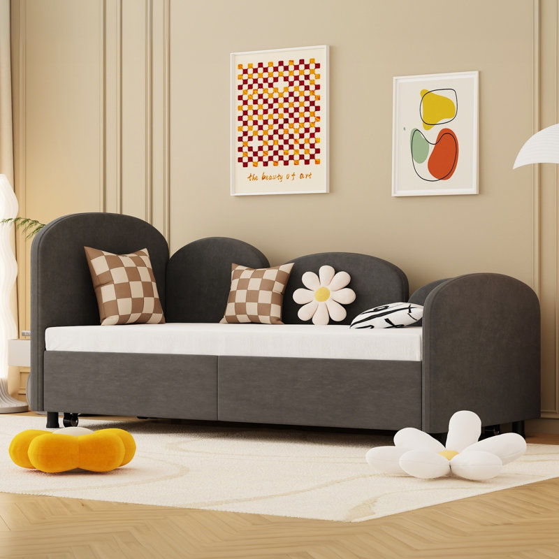 Dark Gray Twin Size Daybed With Delicate Velvet Upholstery And Storage Option Ample Function - Bedroom Living Room (Dark