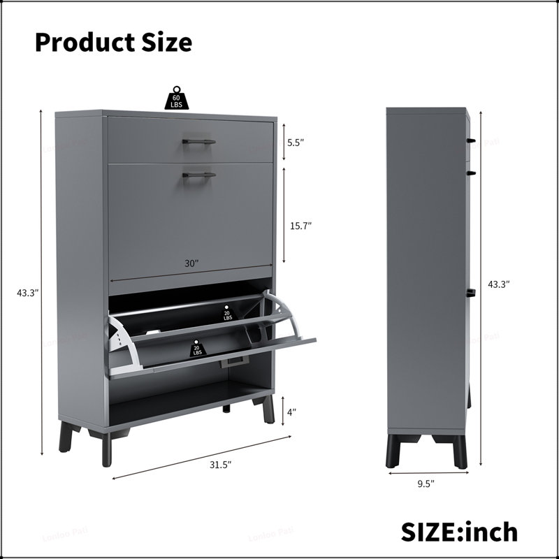Versatile Shoe Storage Cabinet with Hidden Compartments and Elegant Design for Organized and Stylish Home, Gray