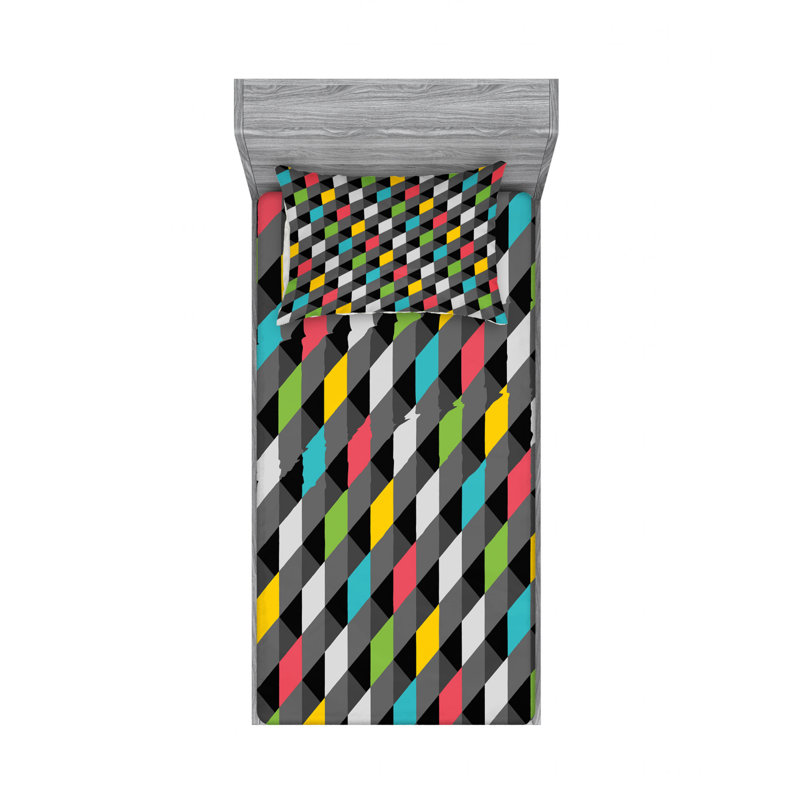 Microfiber Geometric Sheet Set, Twin Sheet Set with Fitted Sheet