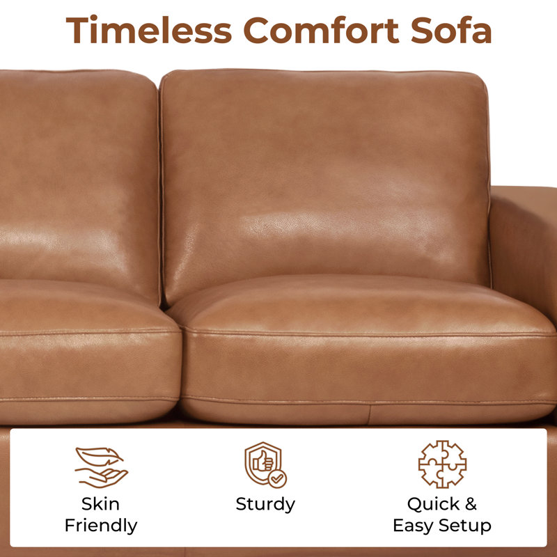 Modern Oversized comfy sofa couch, Genuine Leather Sofa Couch For Living Room, Tan Genuine Leather