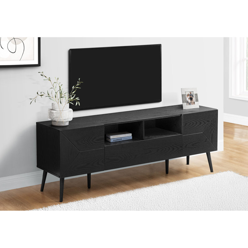 Meuble audio-vidéo de 72 pouces de style Mid-Century moderne avec console en stratifié noir et console de fabrication