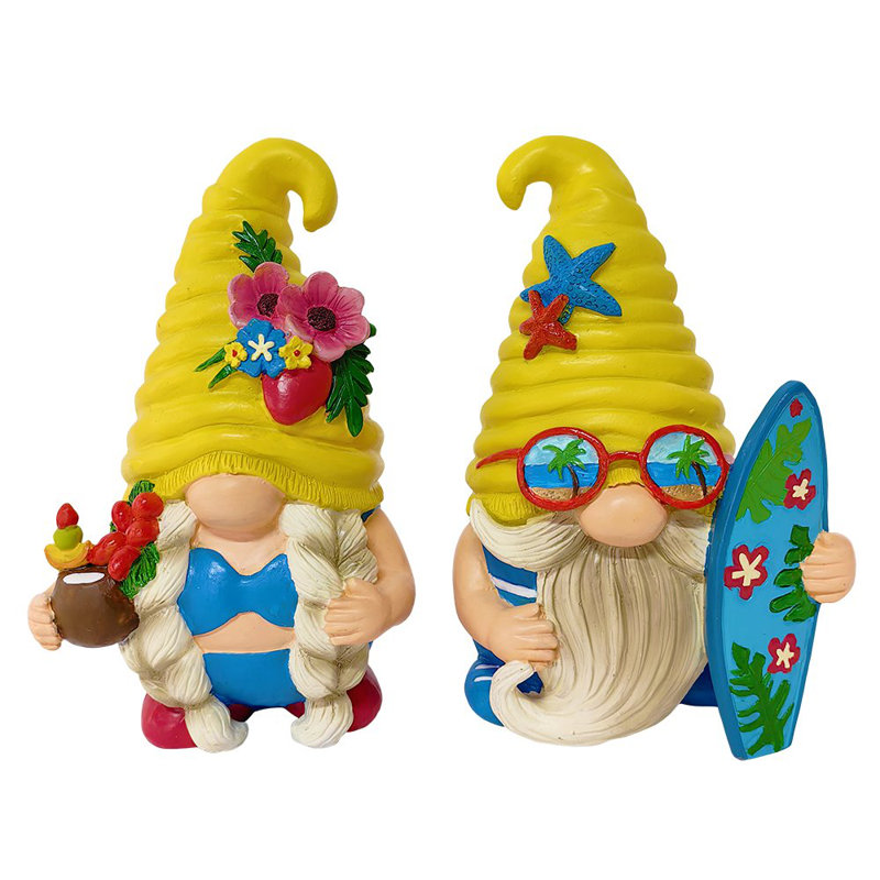 Ensemble de figurine de gnome de plage tropicale, jolie statue de jardin 6 po