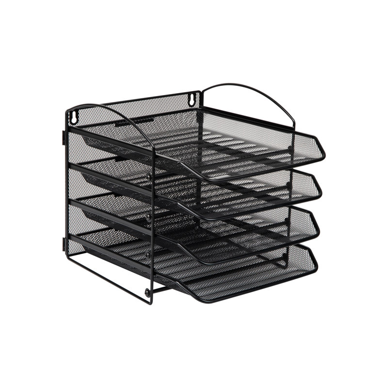 Black Metal Mesh 4-Tier Wall Mountable Letter Tray