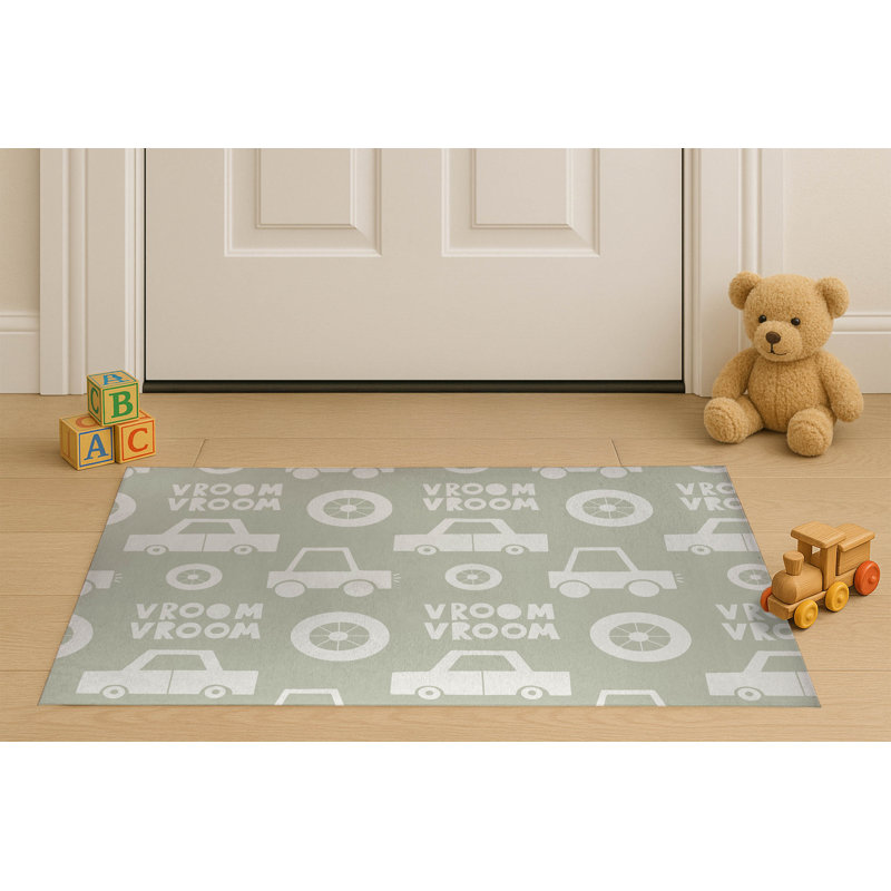 Vroom vroom Indoor Doormat, Light Green, 48" W x 72" L