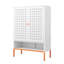 Armoire porte-chaussures à grille blanche en métal à deux portes, 15 pieds de haut, tablettes réglables, style moderne pour les espaces primaires, base surélevée, salon