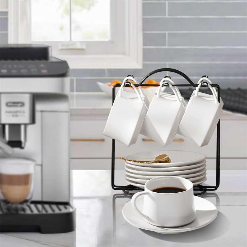 Ceramic / Porcelain Coffee Cup, White/Black