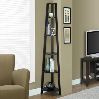 Contemporary 5-Tier Corner Etagere Bookshelf, Perfect for Maximizing Space and Adding Style to Any Room.