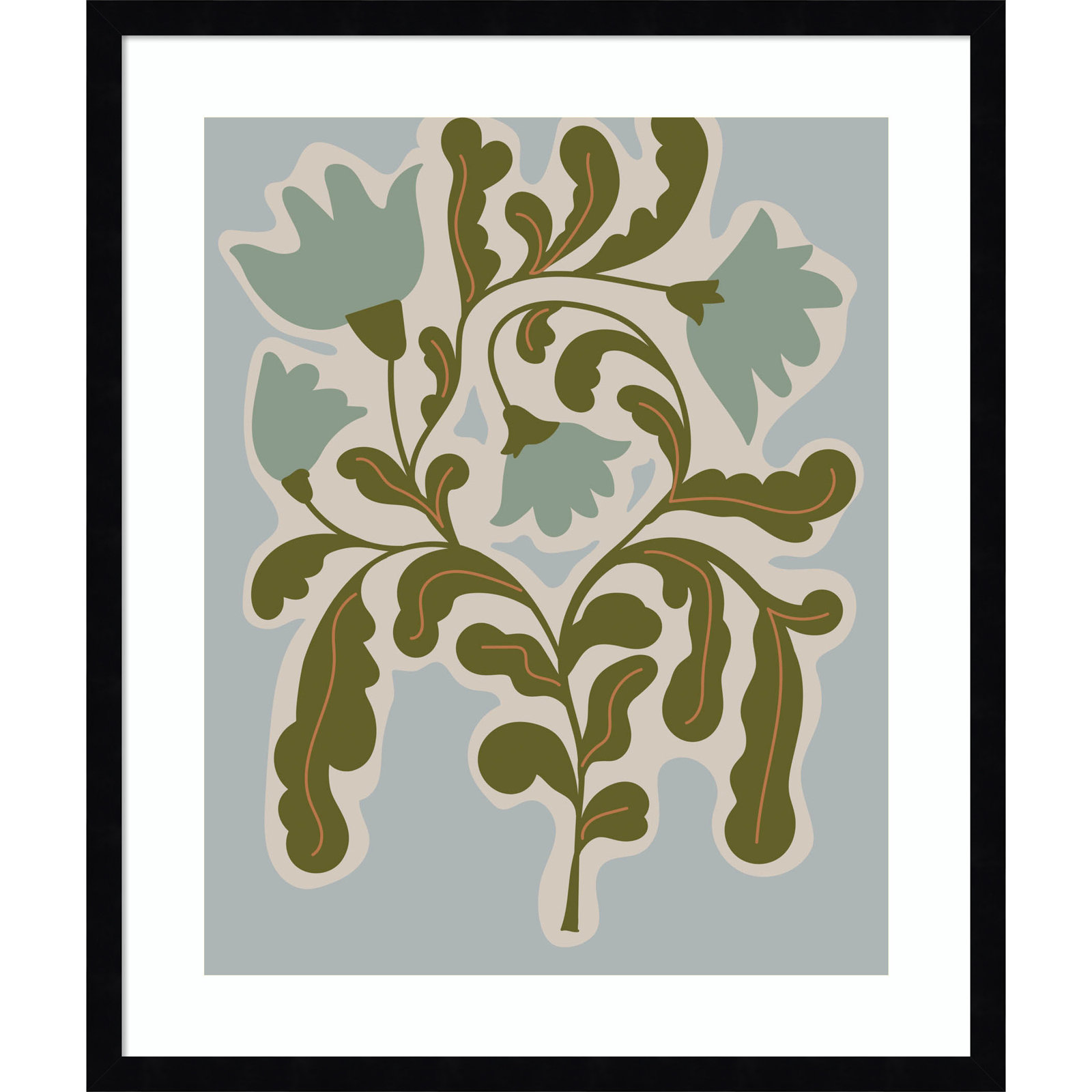 Expressive Abstract House Plant Playful Blue Framed On Paper by The Creative Bunch Studio Print, Black, 25" H x 21" W x 1" D