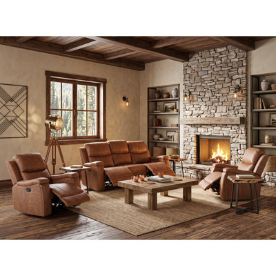 3-Piece Manual Recliner Set With Dual Armchairs And 3-Seat Sofa, Cup Holders