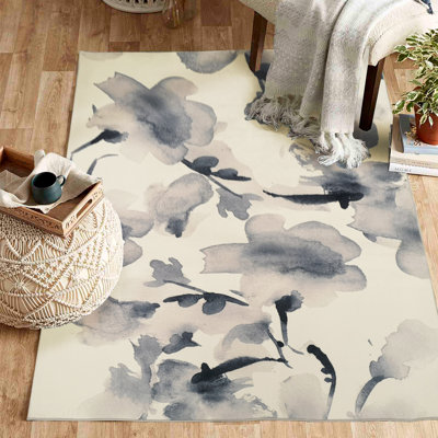 Tapis floral gris / ivoire