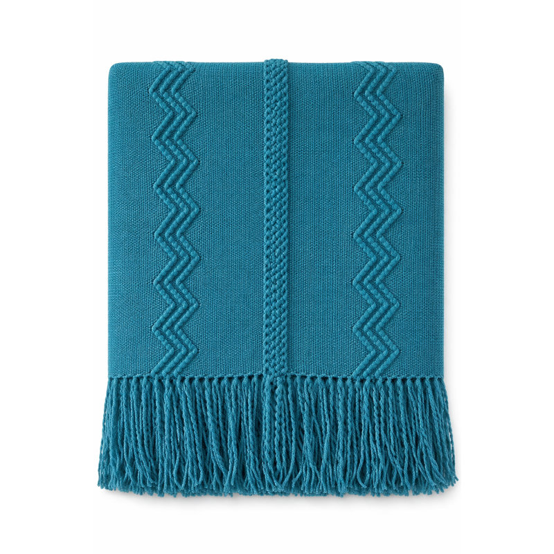 Jeté en tricot bleu sarcelle douillet avec frange - texture douce tissée texturée, 50 po x 60 po, Teal