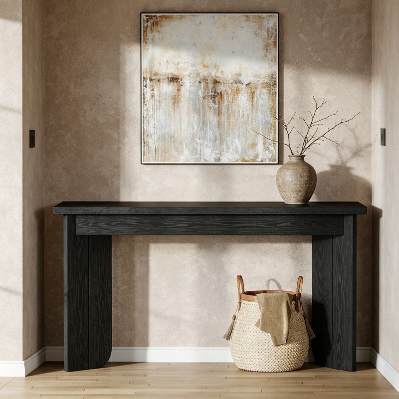 Farmhouse Console Table 70.9 Inches Extra Long, Wood Sofa Table Behind Couch With Widened Tabletop And Sturdy Double Pedestal For Living Room, Hallway, Foyer, Black