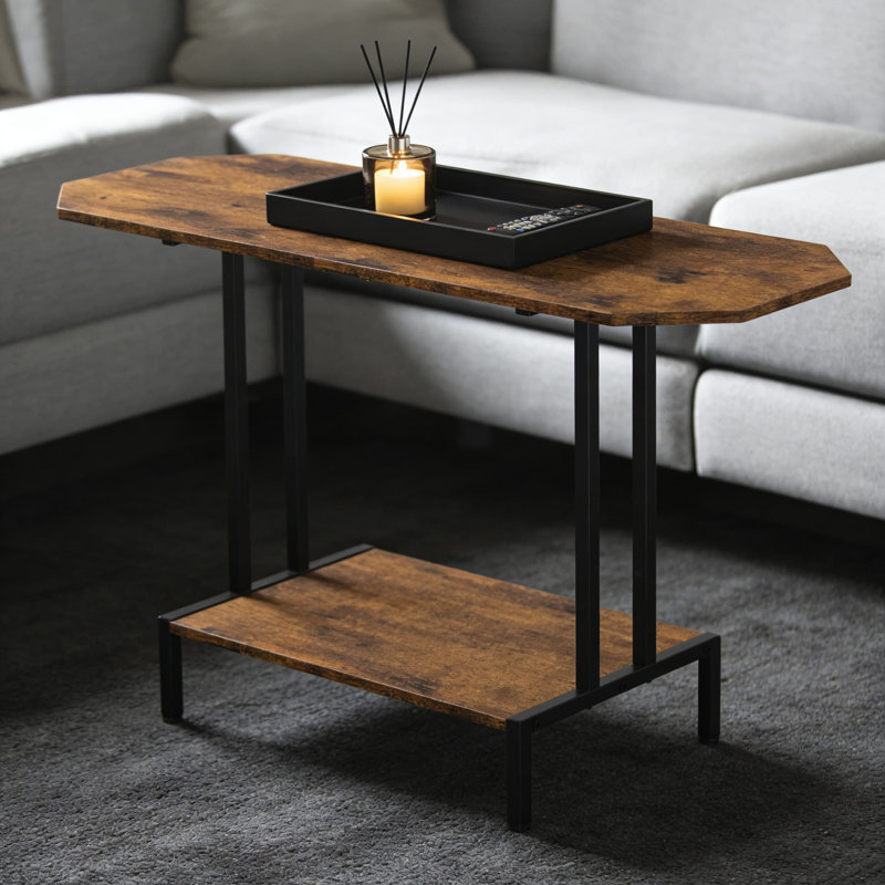 Table basse rustique industrielle avec tablette de rangement, table de salon en bois à 2 niveaux, table centrale rectangulaire pour petits ou grands espaces