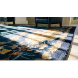 Antique Navy Blue Open Field Art Deco Chinese Minimalist Rug
