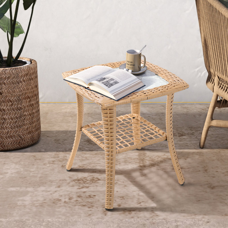 Table d'appoint d'extérieur en rotin carré L 18,5 po x l 18,5 po Antonije, Beige