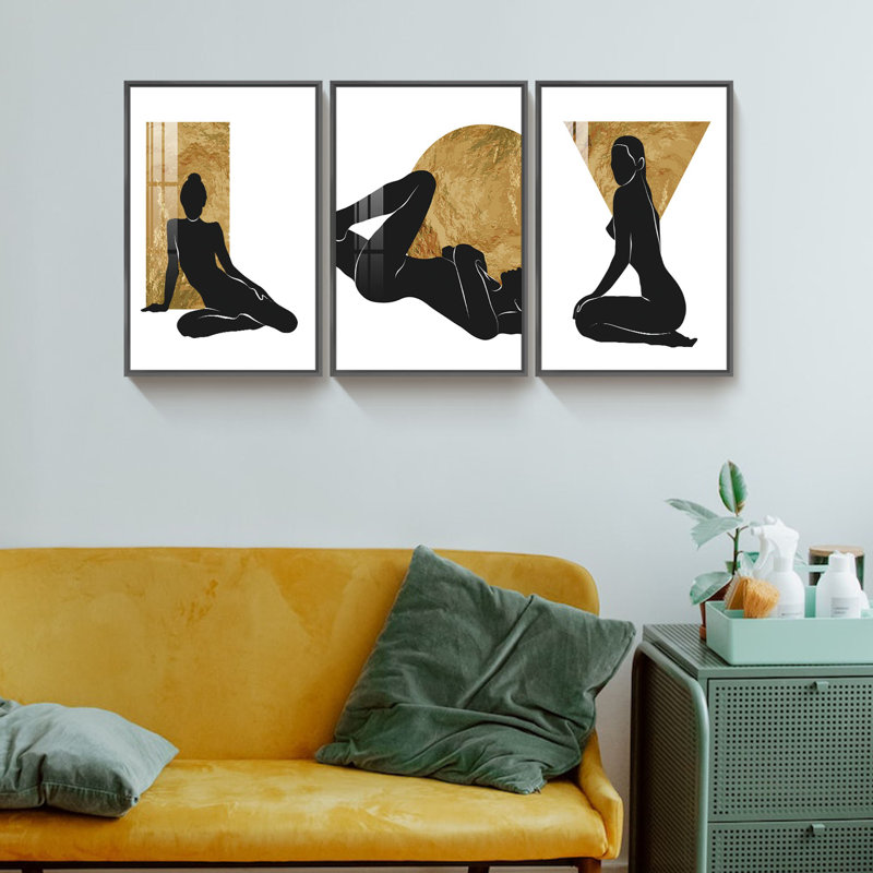 Art encadré sur toile 3 pièces, Cadre noir, H 24 po x l 48 po x P 1,34 po