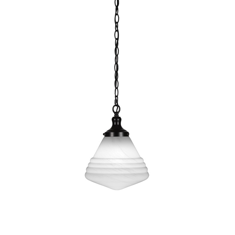Luminaire suspendu à chaîne Juno avec verre 10 po, Noir mat, Blanc