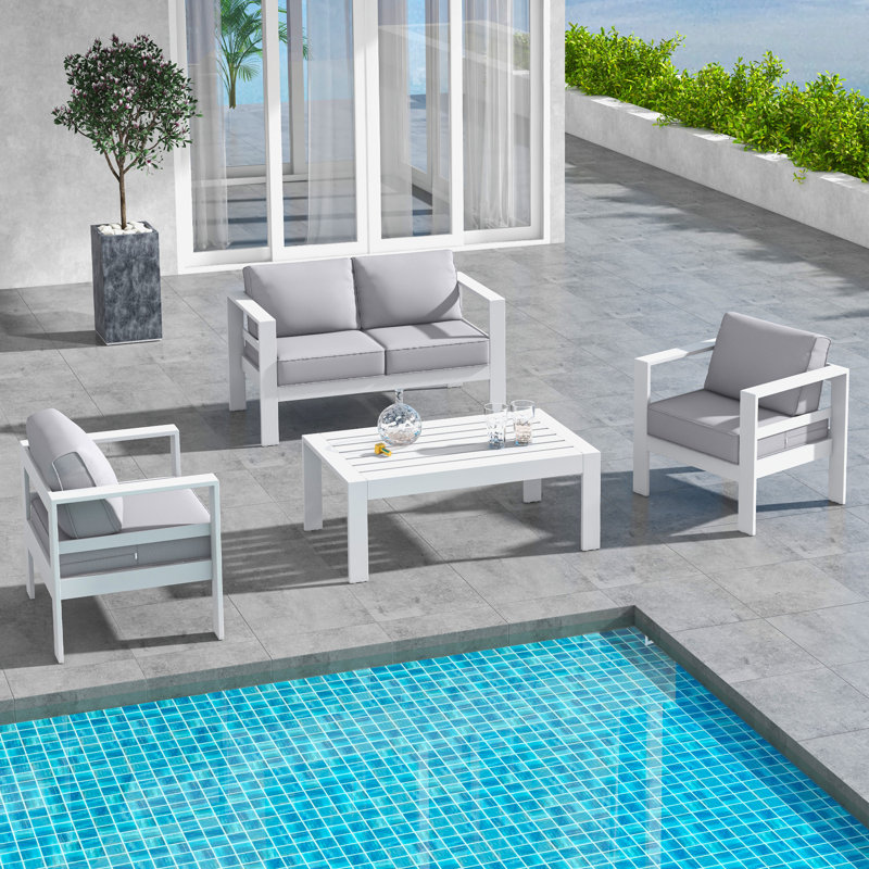 Arnhildur 4 - Person Patio Conversation Set with Cushions, Gray, White