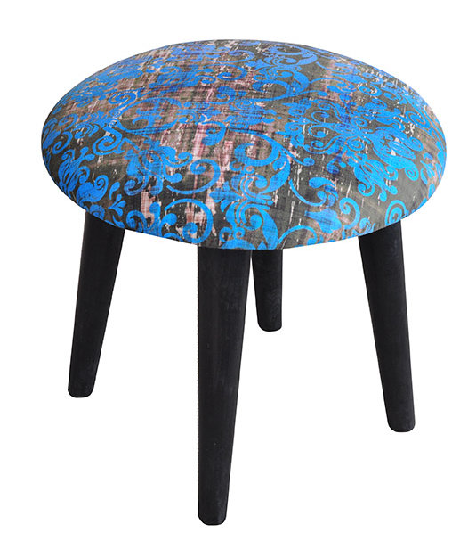 Patchwork Accent Stool, Turquoise
