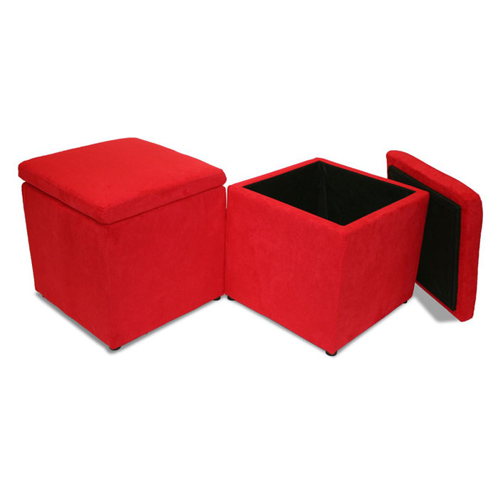 Faux Leather Ottoman, Red