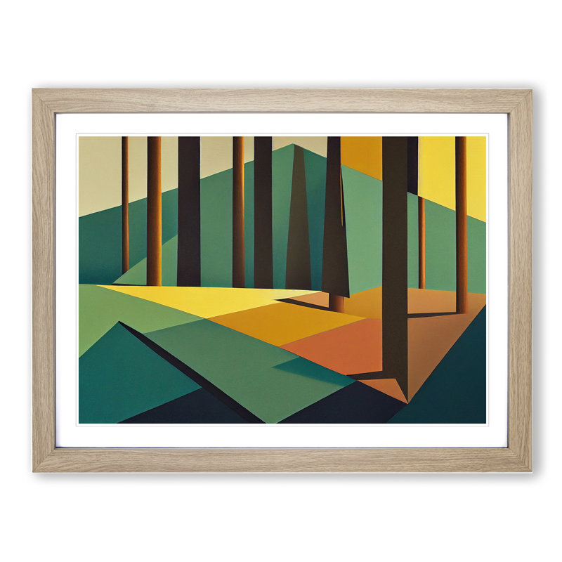 Tranquil Abstract Pine Trees - Framed Print, 46cm H x 64cm W x 2cm D, Oak Framed