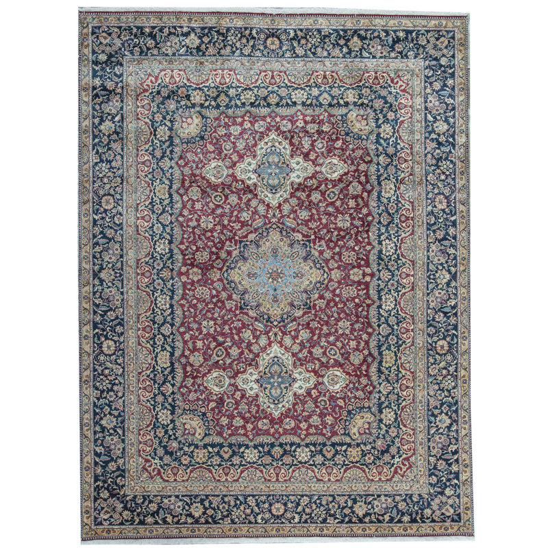 Tapis rouge et bleu noué à la main de haute qualité