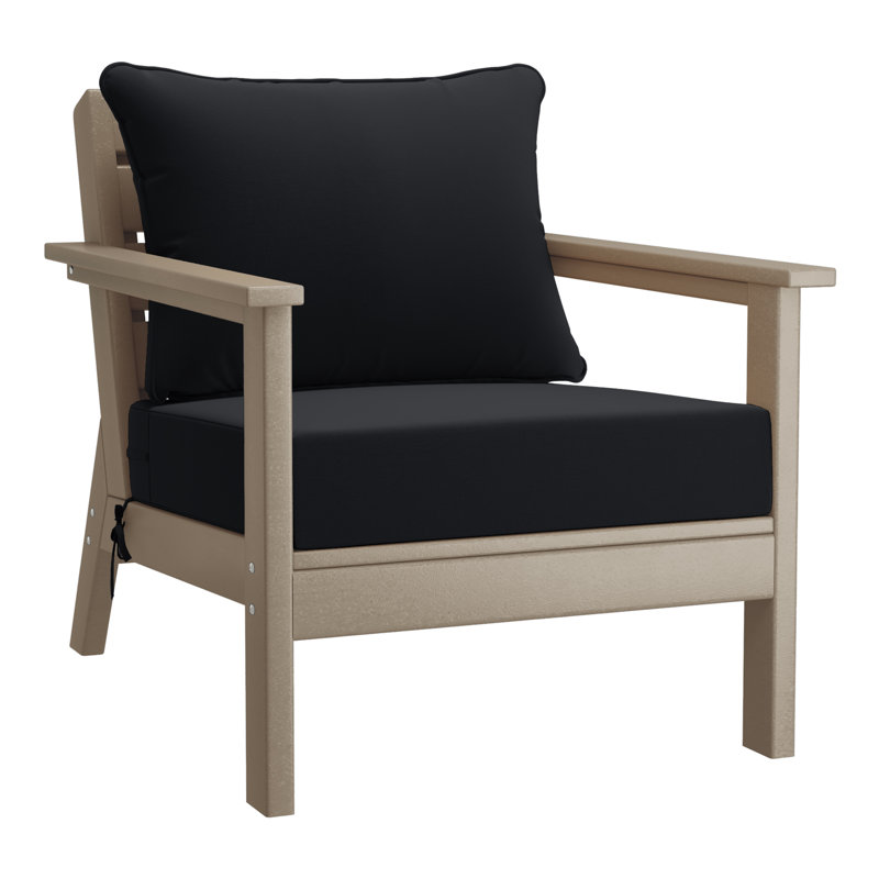 Hydea Deep Seating Chair With Cushions, Weathered Wood, Black